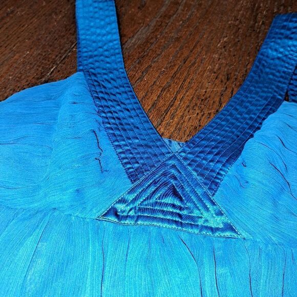 8P London Times Petites Blue  Sleeveless Deep VCut Ruched Semi Formal Dress - Picture 2 of 7